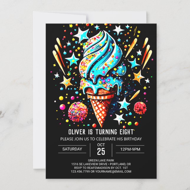 Invitation Chic Custom Ice Cream Boy Crème de glace Anniversa (Devant)
