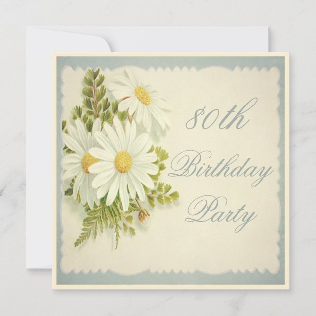 Invitation Chic Daisies Vintages 80e anniversaire (Devant)