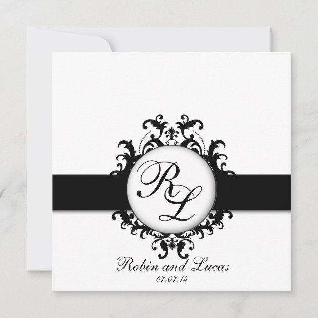Invitation Chic Damask Monogrammes Mariage mariée (Devant)