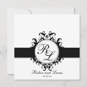 Invitation Chic Damask Monogrammes Mariage mariée