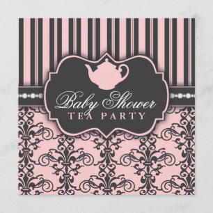 Invitation Chic Damask & Stripe Baby shower Tea In