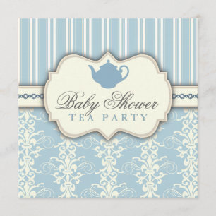 Invitation Chic Damask & Stripe Baby shower Tea In