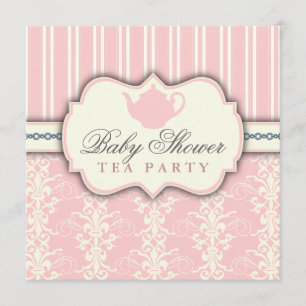 Invitation Chic Damask & Stripe Baby shower Tea In