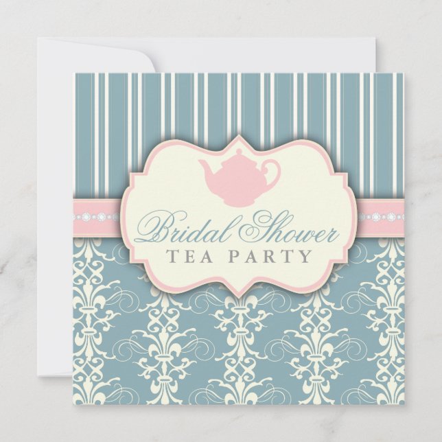 Invitation Chic Damask & Stripe Fête de l'mariée T (Devant)
