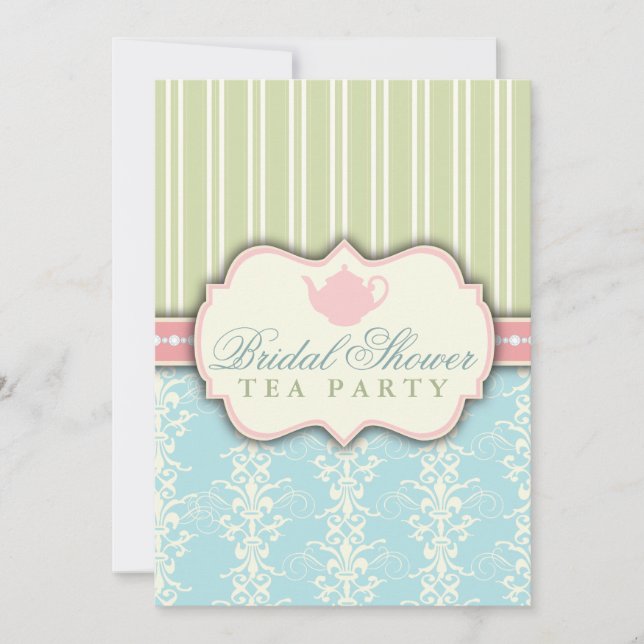 Invitation Chic Damask & Stripe Fête de l'mariée T (Devant)