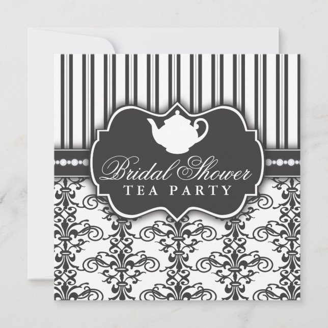 Invitation Chic Damask & Stripe Fête de l'mariée T (Devant)