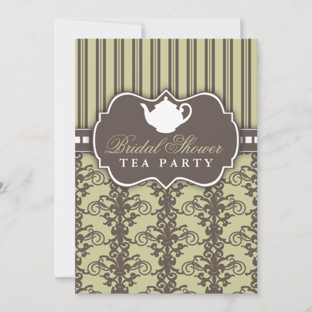 Invitation Chic Damask & Stripe Fête de l'mariée T (Devant)