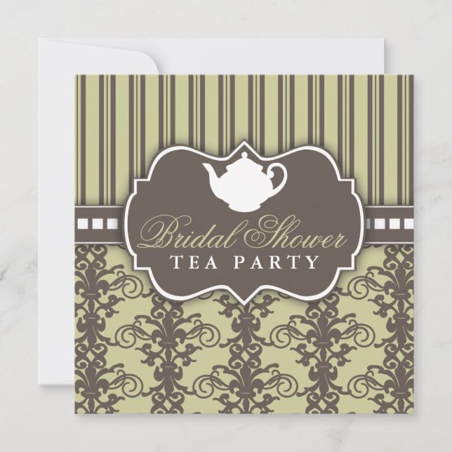 Invitation Chic Damask & Stripe Fête de l'mariée T (Devant)