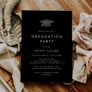 Invitation Chic Dark Black Grad Casquette fête de graduation