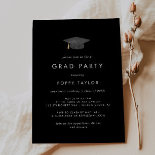 Invitation Chic Dark Black Graduation Cap Grad Party