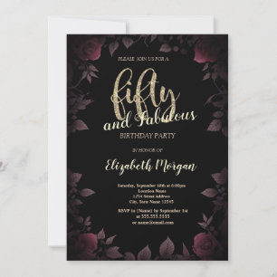 Invitation Chic Dark Bourgogne Rose Black 50e anniversaire