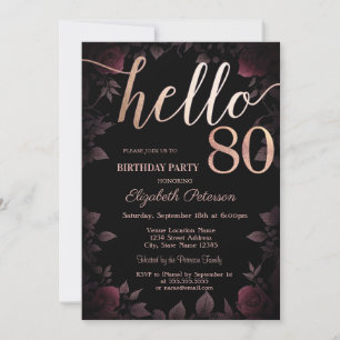 Invitation Chic Dark Bourgogne Rose Noir 80e anniversaire