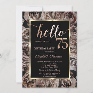 Invitation Chic Dark Rose Noir 75e fête d'anniversaire