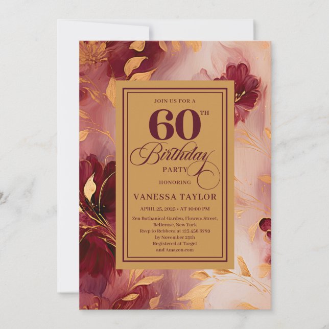 Invitation chic de 60e anniversaire Marsala Blush  (Devant)