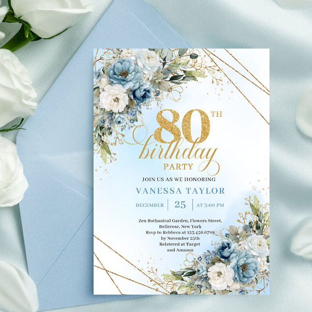 Invitation chic de 80e anniversaire Boho Or Aquare (Chic 80th Birthday Invitation Boho Gold Watercolor)