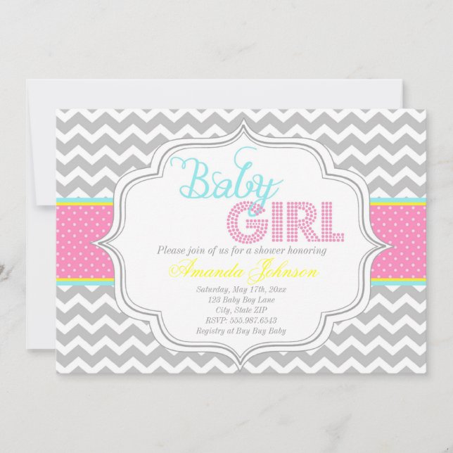 Invitation chic de baby shower de mod Chevron de (Devant)