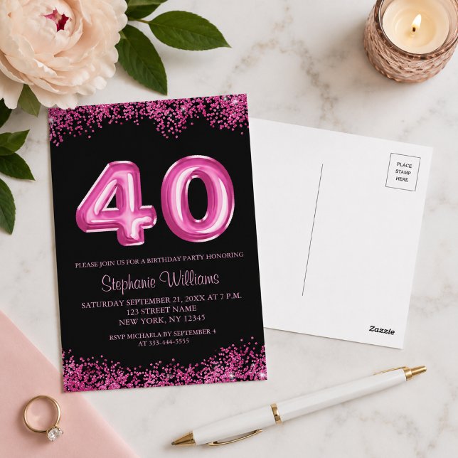 Invitation chic de fête d'anniversaire 40 ans en n (Add details to customize your invitation. Please see the collection for matching items.)