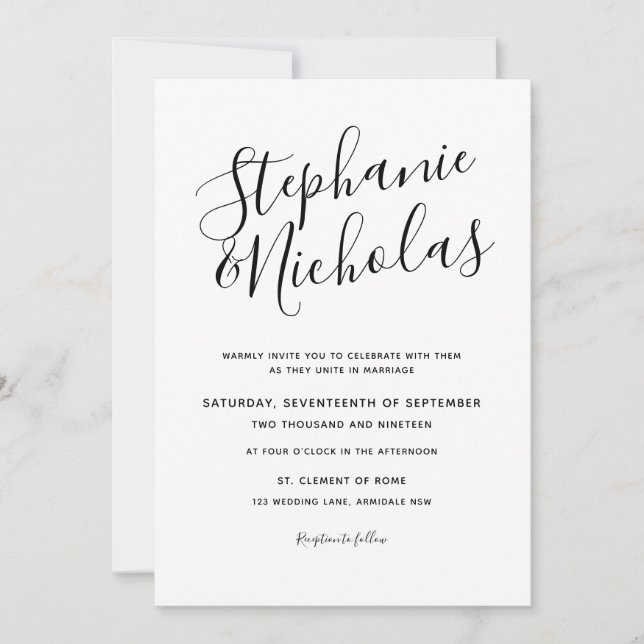 Invitation chic de mariage d'écriture de main de (Devant)