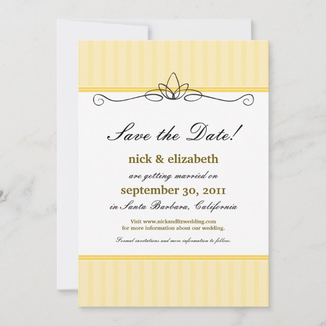 Invitation Chic Deco Date à Sauvegarder (jaune citron) (Devant)