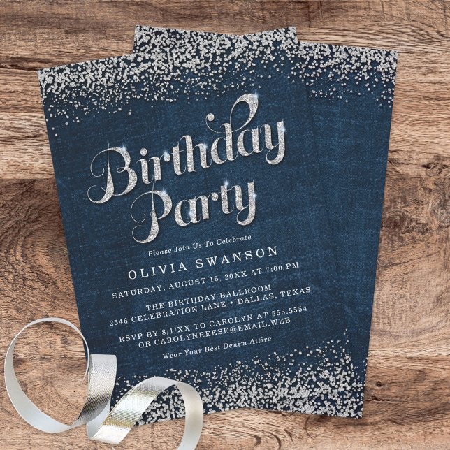 Invitation Chic Denim & Diamonds fête d'anniversaire (Créateur téléchargé)