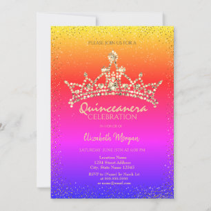 Invitation Chic Diamants Or Couronne Coloré Quinceañera