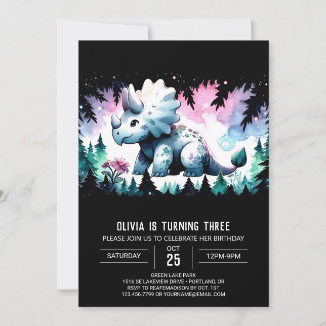 Invitation Chic Dinosaur Triceratops Anniversaire (Devant)