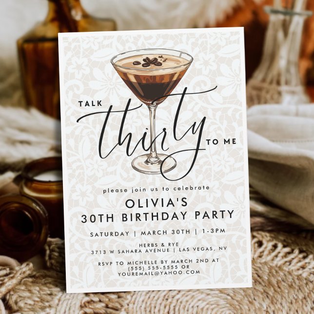 Invitation Chic Dirty Espresso Martini « Parle-moi de tes tre (Créateur téléchargé)