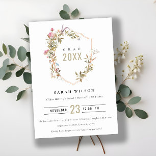 Invitation Chic Dusky Rose Blush Fleur sauvage Crest Graduati