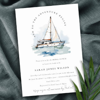 Invitation Chic Dusky Sailboat Yacht Fête des mariées du pays
