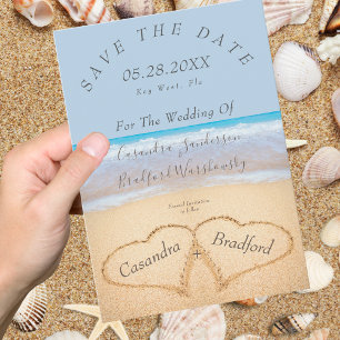Invitation Chic Dusty Blue Beach Coeurs de mariage mariage de