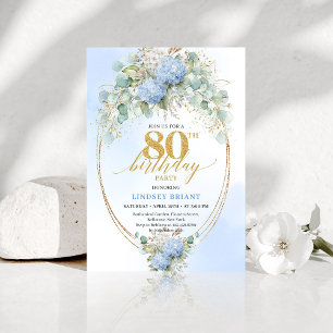Invitation Chic Dusty Blue Floral Gold pour les 80