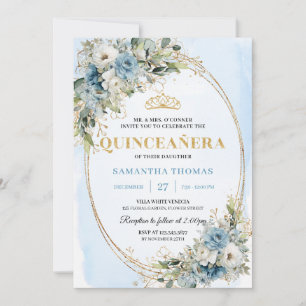 Invitation Chic Dusty Blue Gold Verdure Quince 15