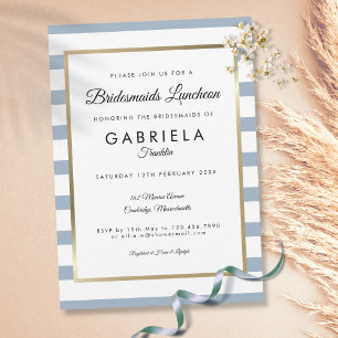 Invitation Chic Dusty Blue Stripe Gold Luncheon Demoiselles d