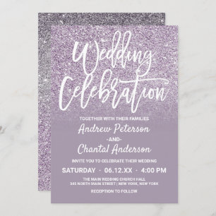 Invitation Chic Dusty Purple Grey Faux Parties scintillant Om