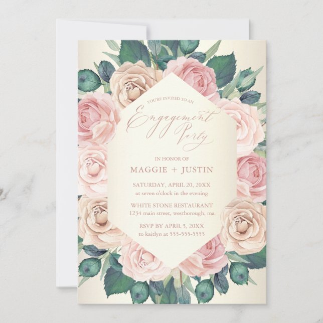Invitation Chic Dusty Rose Aquarelle Florale (Devant)