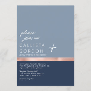 Invitation Chic Dusty Rose bleu or couleur bloc Mariage