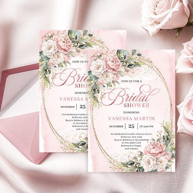 Invitation Chic Dusty Rose Floral Or Glitter Doré Mariage (Chic Dusty Pink Floral Gold Glitter Bridal Shower)