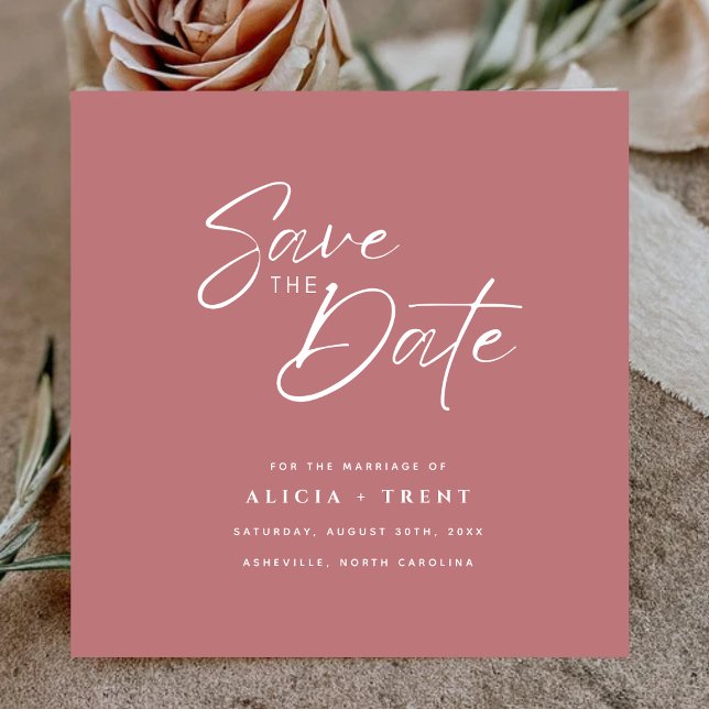 Invitation Chic Dusty Rose & White Calligraphy Save the Date (Créateur téléchargé)