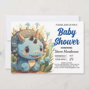 Invitation Chic Editable Cute Dinosaur Boy Baby shower
