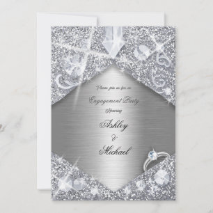 Invitation chic élégance argent fiançailles glam luxe