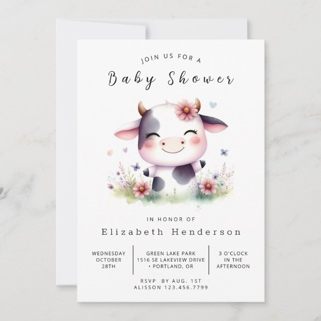 Invitation Chic Elegant Baby shower Moderne Vache (Devant)