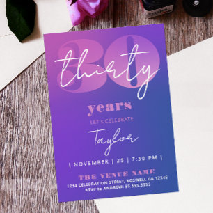 Invitation Chic Élégant Bleu Violet Rose 30ème Cinquante Ombr
