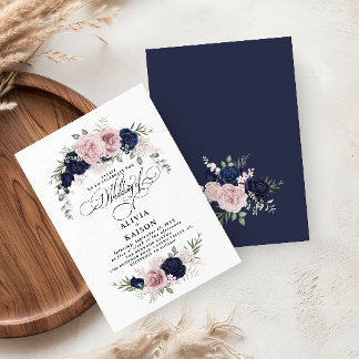 Invitation Chic Elegant Blush Mariage bleu marine