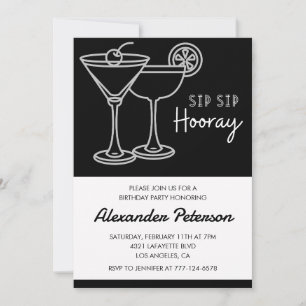 Invitation Chic Élégant Cocktail Noir Blanc 82e anniversaire