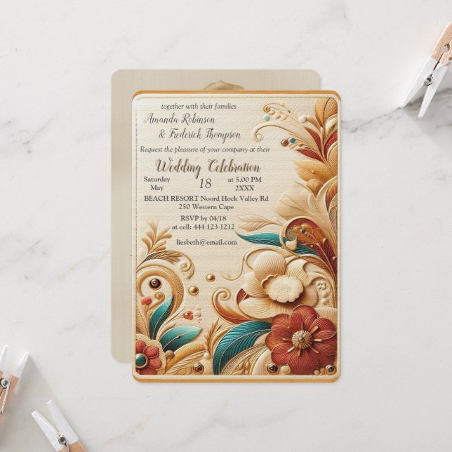 Invitation Chic, Elegant Crèmes & cuir texture fleur look (Devant/Arrière en situation)