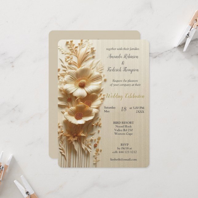 Invitation Chic, Elegant Crèmes & cuir texture fleur look (Devant/Arrière en situation)