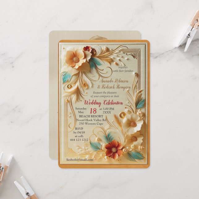 Invitation Chic, Elegant Crèmes & cuir texture fleur look (Devant/Arrière en situation)