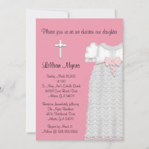 Invitation Chic Elegant Cross & Dress Baptising/Christening