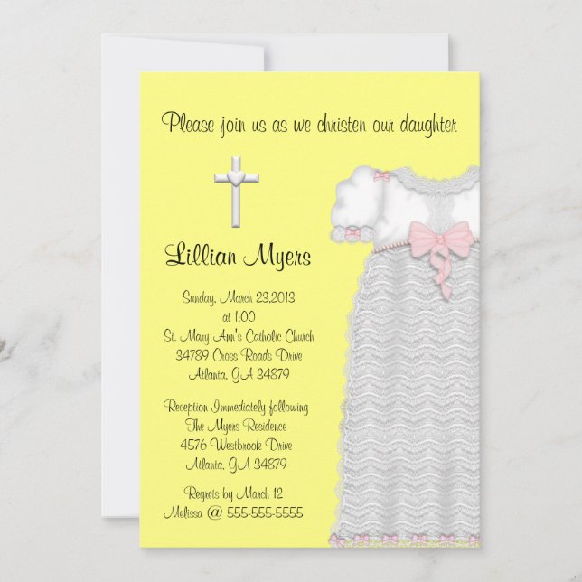 Invitation Chic Elegant Cross & Dress Baptising/Christening (Devant)