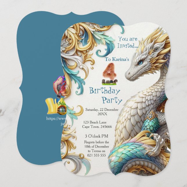 Invitation Chic Elegant Fils en Or, Argent Jouer Dragon (Devant / Derrière)